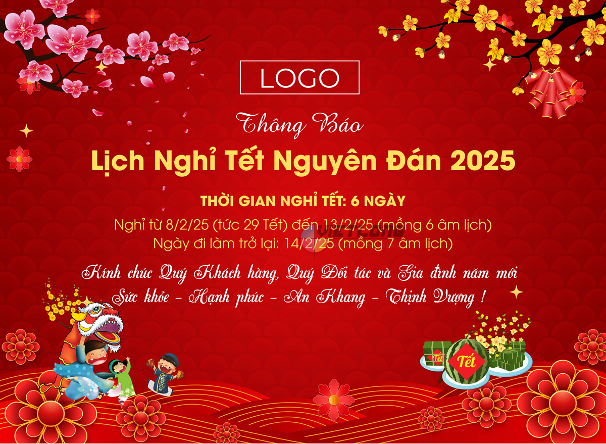 10+ mẫu thông báo lịch nghỉ Tết nguyên đán 2025 cho cty